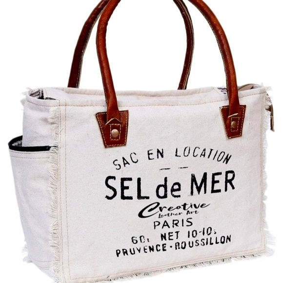 Creative Leather Art Handbags - NWT Creative Leather Art 100% Upcycled Canvas Handbag w/Leather Handles